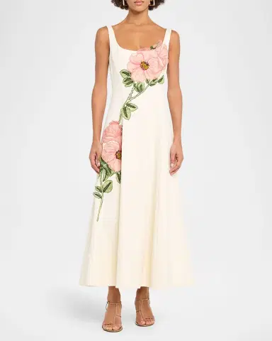 Lela Rose Peony Embroidered Sleeveless Midi Dress | Thumbnail 2 Lela Rose Peony Embroidered Sleeveless Midi Dress | Thumbnail 2