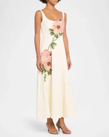 Lela Rose Peony Embroidered Sleeveless Midi Dress | Thumbnail 4 Lela Rose Peony Embroidered Sleeveless Midi Dress | Thumbnail 4