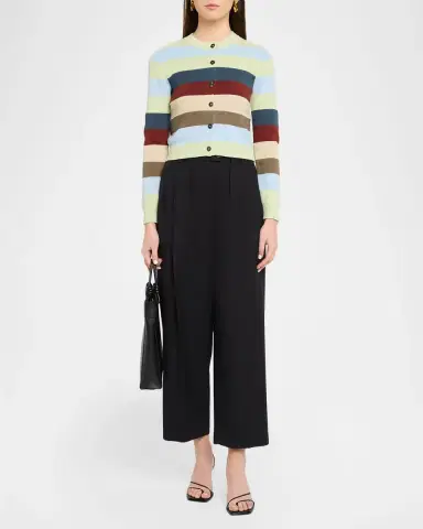 CHRISTOPHER JOHN ROGERS Striped Crop Crewneck Cardigan | Thumbnail 2 CHRISTOPHER JOHN ROGERS Striped Crop Crewneck Cardigan | Thumbnail 2