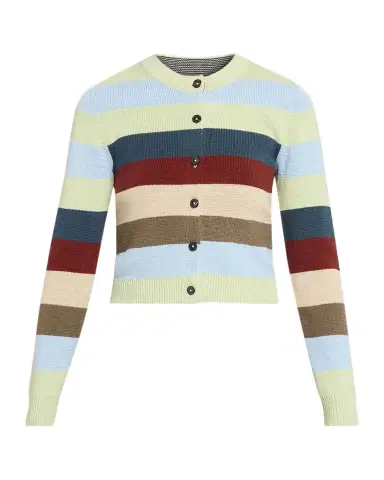 CHRISTOPHER JOHN ROGERS Striped Crop Crewneck Cardigan | Thumbnail 1 CHRISTOPHER JOHN ROGERS Striped Crop Crewneck Cardigan | Thumbnail 1