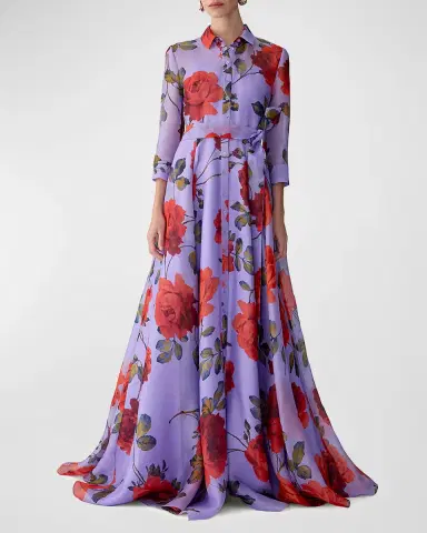 Carolina Herrera Rose Silk Organza Long-Sleeve Trench Gown | Thumbnail 2 Carolina Herrera Rose Silk Organza Long-Sleeve Trench Gown | Thumbnail 2