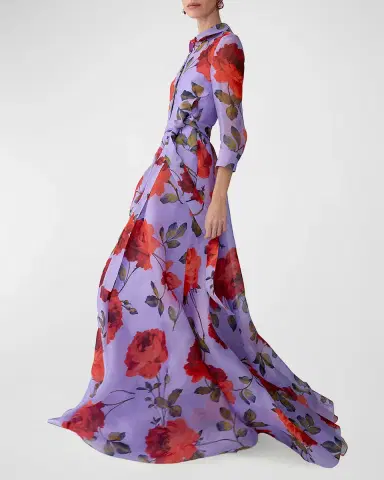 Carolina Herrera Rose Silk Organza Long-Sleeve Trench Gown | Thumbnail 4 Carolina Herrera Rose Silk Organza Long-Sleeve Trench Gown | Thumbnail 4