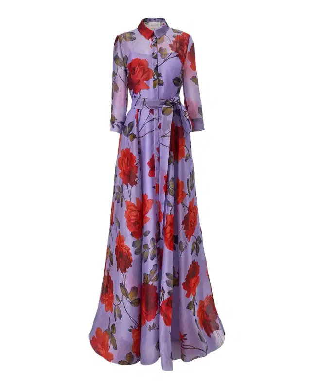 Rose Silk Organza Long-Sleeve Trench Gown Rose Silk Organza Long-Sleeve Trench Gown