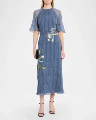 Rickie Freeman for Teri Jon Floral Embroidery Flutter-Sleeve Midi Dress | Thumbnail 2 Rickie Freeman for Teri Jon Floral Embroidery Flutter-Sleeve Midi Dress | Thumbnail 2