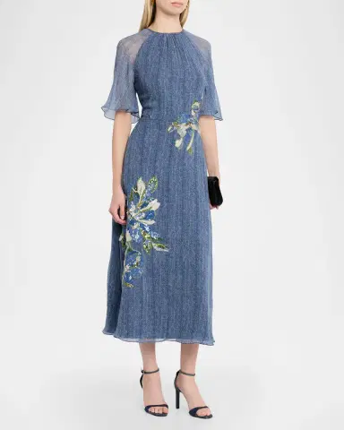Rickie Freeman for Teri Jon Floral Embroidery Flutter-Sleeve Midi Dress | Thumbnail 4 Rickie Freeman for Teri Jon Floral Embroidery Flutter-Sleeve Midi Dress | Thumbnail 4