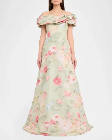 Rickie Freeman for Teri Jon Off-Shoulder Floral Taffeta Gown | Thumbnail 2 Rickie Freeman for Teri Jon Off-Shoulder Floral Taffeta Gown | Thumbnail 2