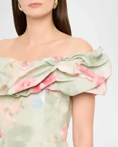 Rickie Freeman for Teri Jon Off-Shoulder Floral Taffeta Gown | Thumbnail 5 Rickie Freeman for Teri Jon Off-Shoulder Floral Taffeta Gown | Thumbnail 5