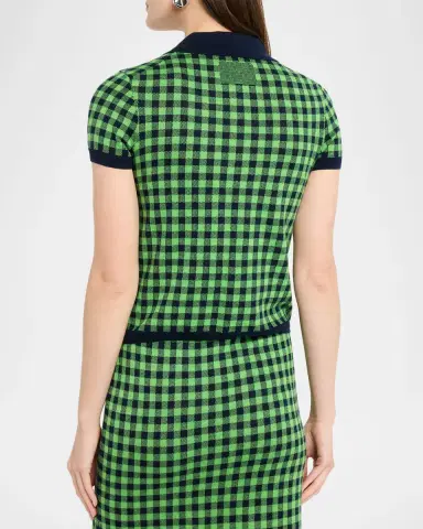 Guest in Residence Gingham Shrunken Silk-Linen Polo | Thumbnail 3 Guest in Residence Gingham Shrunken Silk-Linen Polo | Thumbnail 3