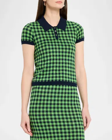 Guest in Residence Gingham Shrunken Silk-Linen Polo | Thumbnail 4 Guest in Residence Gingham Shrunken Silk-Linen Polo | Thumbnail 4