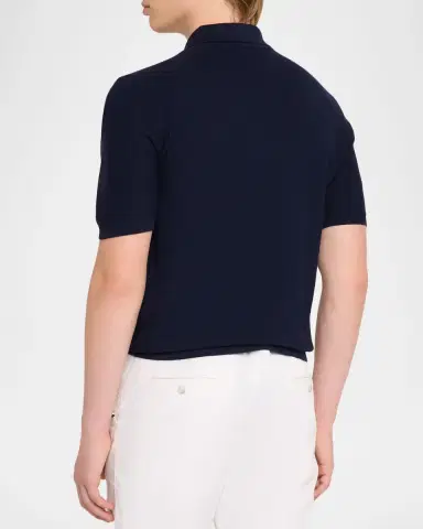 Isaia Men's Wool and Silk Half-Zip Short-Sleeve Polo Sweater | Thumbnail 3 Isaia Men's Wool and Silk Half-Zip Short-Sleeve Polo Sweater | Thumbnail 3