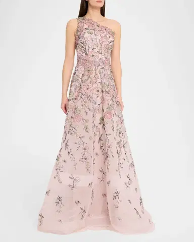 Rickie Freeman for Teri Jon One-Shoulder Embroidered Tulle Gown | Thumbnail 4 Rickie Freeman for Teri Jon One-Shoulder Embroidered Tulle Gown | Thumbnail 4