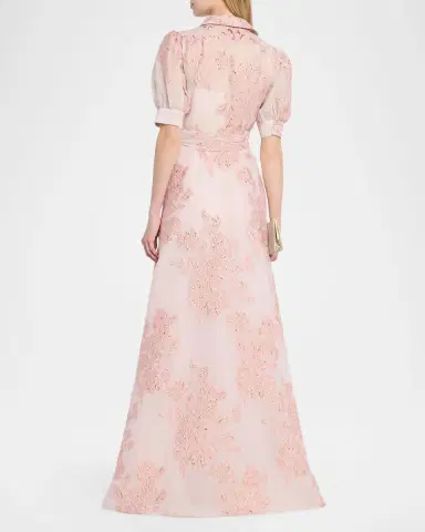 Rickie Freeman for Teri Jon Jacquard Short-Sleeve Collared Gown | Thumbnail 3 Rickie Freeman for Teri Jon Jacquard Short-Sleeve Collared Gown | Thumbnail 3