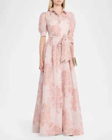 Rickie Freeman for Teri Jon Jacquard Short-Sleeve Collared Gown | Thumbnail 4 Rickie Freeman for Teri Jon Jacquard Short-Sleeve Collared Gown | Thumbnail 4