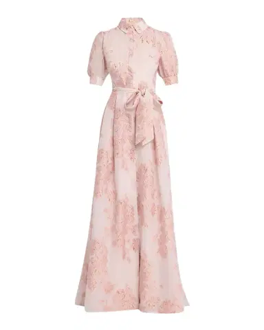 Rickie Freeman for Teri Jon Jacquard Short-Sleeve Collared Gown | Thumbnail 1 Rickie Freeman for Teri Jon Jacquard Short-Sleeve Collared Gown | Thumbnail 1