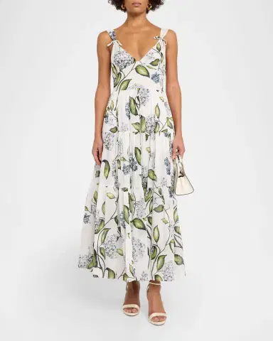 Oscar de la Renta Sleeveless Porcelain Flower Voile Midi Day Dress | Thumbnail 2 Oscar de la Renta Sleeveless Porcelain Flower Voile Midi Day Dress | Thumbnail 2