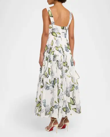 Oscar de la Renta Sleeveless Porcelain Flower Voile Midi Day Dress | Thumbnail 3 Oscar de la Renta Sleeveless Porcelain Flower Voile Midi Day Dress | Thumbnail 3