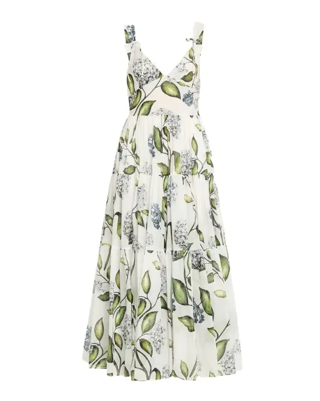 Sleeveless Porcelain Flower Voile Midi Day Dress Sleeveless Porcelain Flower Voile Midi Day Dress