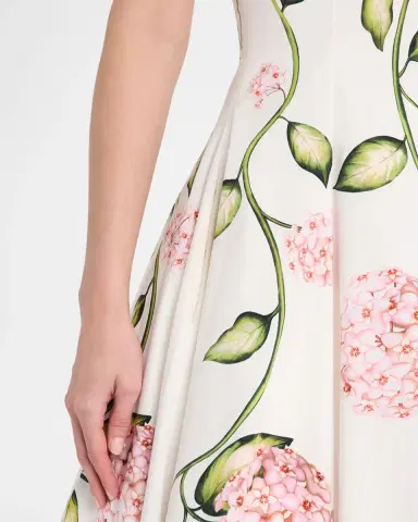 Oscar de la Renta Strapless Porcelain Flowers Cotton Poplin Midi Dress | Thumbnail 5 Oscar de la Renta Strapless Porcelain Flowers Cotton Poplin Midi Dress | Thumbnail 5