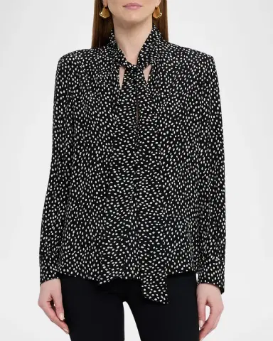 Nili Lotan Janese Dot-Print Silk Neck-Tie Blouse | Thumbnail 4 Nili Lotan Janese Dot-Print Silk Neck-Tie Blouse | Thumbnail 4