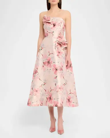 Rickie Freeman for Teri Jon Strapless Floral-Print Gazar Midi Dress | Thumbnail 2 Rickie Freeman for Teri Jon Strapless Floral-Print Gazar Midi Dress | Thumbnail 2