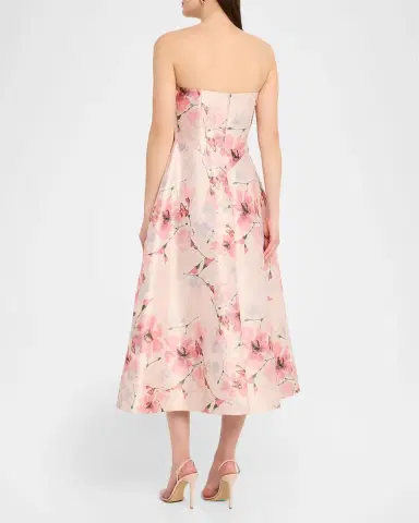 Rickie Freeman for Teri Jon Strapless Floral-Print Gazar Midi Dress | Thumbnail 3 Rickie Freeman for Teri Jon Strapless Floral-Print Gazar Midi Dress | Thumbnail 3