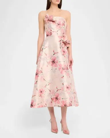 Rickie Freeman for Teri Jon Strapless Floral-Print Gazar Midi Dress | Thumbnail 4 Rickie Freeman for Teri Jon Strapless Floral-Print Gazar Midi Dress | Thumbnail 4