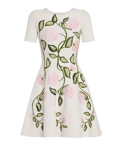 Oscar de la Renta Short-Sleeve Porcelain Flower Knit Mini Dress | Thumbnail 1 Oscar de la Renta Short-Sleeve Porcelain Flower Knit Mini Dress | Thumbnail 1