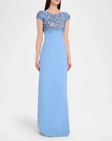 Oscar de la Renta Bitty Hoya Flowers Embroidered Cap-Sleeve Gown | Thumbnail 3 Oscar de la Renta Bitty Hoya Flowers Embroidered Cap-Sleeve Gown | Thumbnail 3
