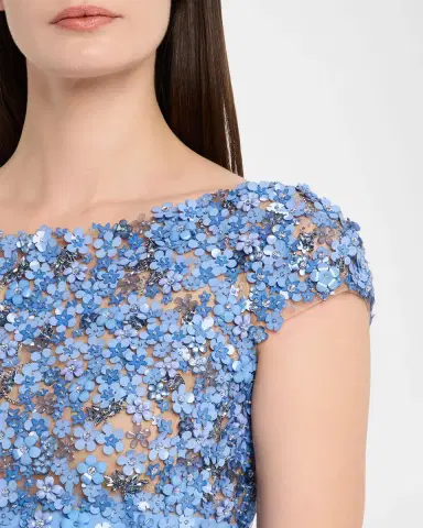 Oscar de la Renta Bitty Hoya Flowers Embroidered Cap-Sleeve Gown | Thumbnail 4 Oscar de la Renta Bitty Hoya Flowers Embroidered Cap-Sleeve Gown | Thumbnail 4