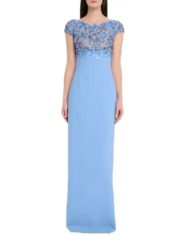 Oscar de la Renta Bitty Hoya Flowers Embroidered Cap-Sleeve Gown | Thumbnail 1 Oscar de la Renta Bitty Hoya Flowers Embroidered Cap-Sleeve Gown | Thumbnail 1