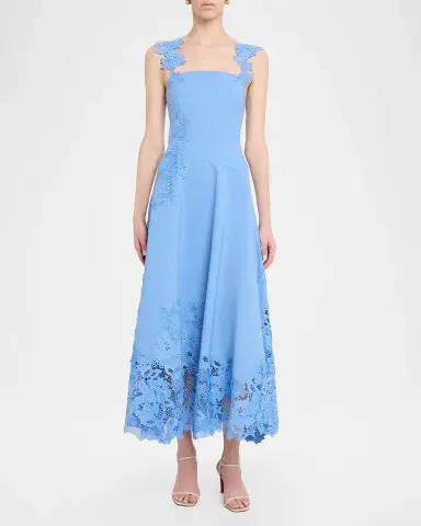 Oscar de la Renta Sleeveless Porcelain Flowers Lace Midi Day Dress | Thumbnail 2 Oscar de la Renta Sleeveless Porcelain Flowers Lace Midi Day Dress | Thumbnail 2