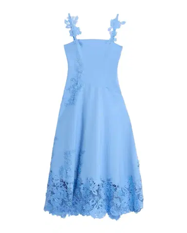 Oscar de la Renta Sleeveless Porcelain Flowers Lace Midi Day Dress | Thumbnail 1 Oscar de la Renta Sleeveless Porcelain Flowers Lace Midi Day Dress | Thumbnail 1