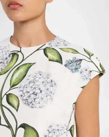 Oscar de la Renta Short-Sleeve Porcelain Flowers Embroidered Midi Dress | Thumbnail 5 Oscar de la Renta Short-Sleeve Porcelain Flowers Embroidered Midi Dress | Thumbnail 5