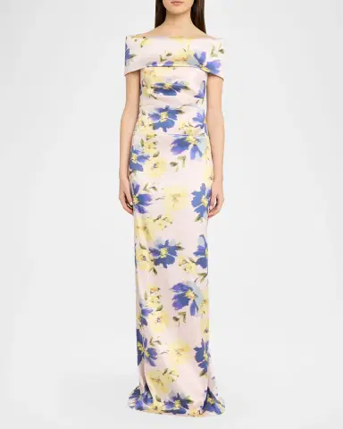 Rickie Freeman for Teri Jon Floral-Print Mikado Column Gown | Thumbnail 2 Rickie Freeman for Teri Jon Floral-Print Mikado Column Gown | Thumbnail 2