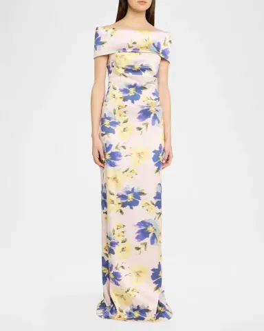 Rickie Freeman for Teri Jon Floral-Print Mikado Column Gown | Thumbnail 4 Rickie Freeman for Teri Jon Floral-Print Mikado Column Gown | Thumbnail 4