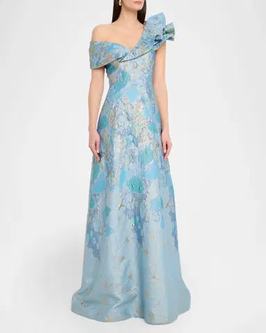 Rickie Freeman for Teri Jon One-Shoulder Metallic Jacquard Gown | Thumbnail 4 Rickie Freeman for Teri Jon One-Shoulder Metallic Jacquard Gown | Thumbnail 4