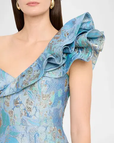 Rickie Freeman for Teri Jon One-Shoulder Metallic Jacquard Gown | Thumbnail 5 Rickie Freeman for Teri Jon One-Shoulder Metallic Jacquard Gown | Thumbnail 5