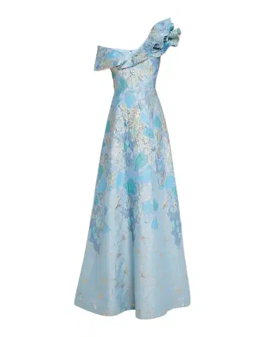 Rickie Freeman for Teri Jon One-Shoulder Metallic Jacquard Gown | Thumbnail 1 Rickie Freeman for Teri Jon One-Shoulder Metallic Jacquard Gown | Thumbnail 1