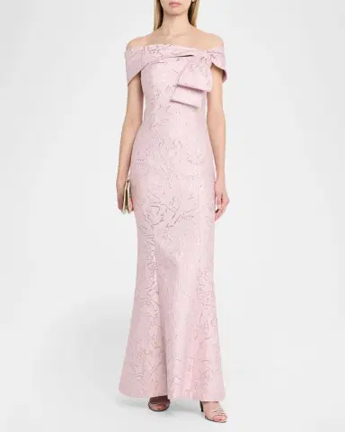 Rickie Freeman for Teri Jon Metallic Jacquard Off-Shoulder Column Gown | Thumbnail 2 Rickie Freeman for Teri Jon Metallic Jacquard Off-Shoulder Column Gown | Thumbnail 2