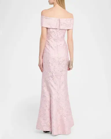 Rickie Freeman for Teri Jon Metallic Jacquard Off-Shoulder Column Gown | Thumbnail 3 Rickie Freeman for Teri Jon Metallic Jacquard Off-Shoulder Column Gown | Thumbnail 3