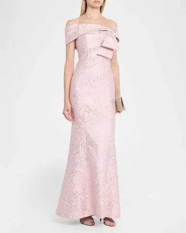 Rickie Freeman for Teri Jon Metallic Jacquard Off-Shoulder Column Gown | Thumbnail 4 Rickie Freeman for Teri Jon Metallic Jacquard Off-Shoulder Column Gown | Thumbnail 4
