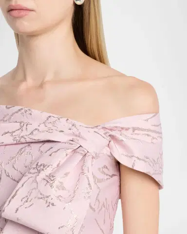 Rickie Freeman for Teri Jon Metallic Jacquard Off-Shoulder Column Gown | Thumbnail 5 Rickie Freeman for Teri Jon Metallic Jacquard Off-Shoulder Column Gown | Thumbnail 5