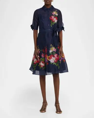 Rickie Freeman for Teri Jon Silken Linen Floral-Print Shirtdress | Thumbnail 2 Rickie Freeman for Teri Jon Silken Linen Floral-Print Shirtdress | Thumbnail 2