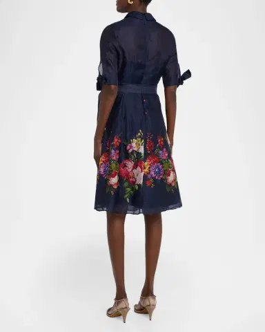 Rickie Freeman for Teri Jon Silken Linen Floral-Print Shirtdress | Thumbnail 3 Rickie Freeman for Teri Jon Silken Linen Floral-Print Shirtdress | Thumbnail 3