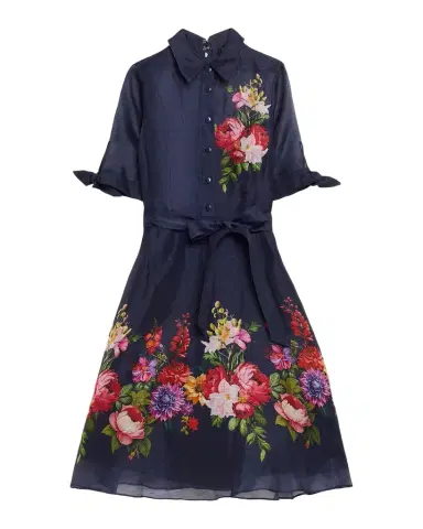 Rickie Freeman for Teri Jon Silken Linen Floral-Print Shirtdress | Thumbnail 1 Rickie Freeman for Teri Jon Silken Linen Floral-Print Shirtdress | Thumbnail 1