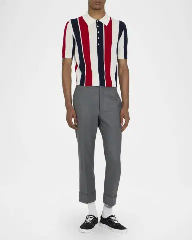 Thom Browne Men's Cashmere Shadow Stripe Knit Polo Shirt | Thumbnail 2 Thom Browne Men's Cashmere Shadow Stripe Knit Polo Shirt | Thumbnail 2