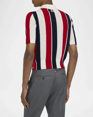 Thom Browne Men's Cashmere Shadow Stripe Knit Polo Shirt | Thumbnail 3 Thom Browne Men's Cashmere Shadow Stripe Knit Polo Shirt | Thumbnail 3