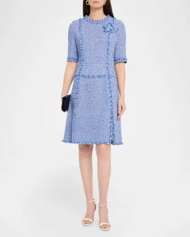 Rickie Freeman for Teri Jon Frayed-Trim Woven Tweed Dress | Thumbnail 2 Rickie Freeman for Teri Jon Frayed-Trim Woven Tweed Dress | Thumbnail 2
