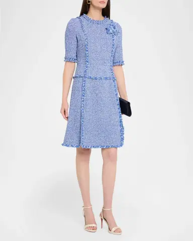 Rickie Freeman for Teri Jon Frayed-Trim Woven Tweed Dress | Thumbnail 4 Rickie Freeman for Teri Jon Frayed-Trim Woven Tweed Dress | Thumbnail 4