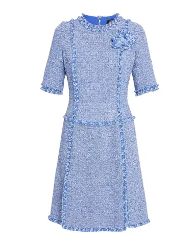 Rickie Freeman for Teri Jon Frayed-Trim Woven Tweed Dress | Thumbnail 1 Rickie Freeman for Teri Jon Frayed-Trim Woven Tweed Dress | Thumbnail 1